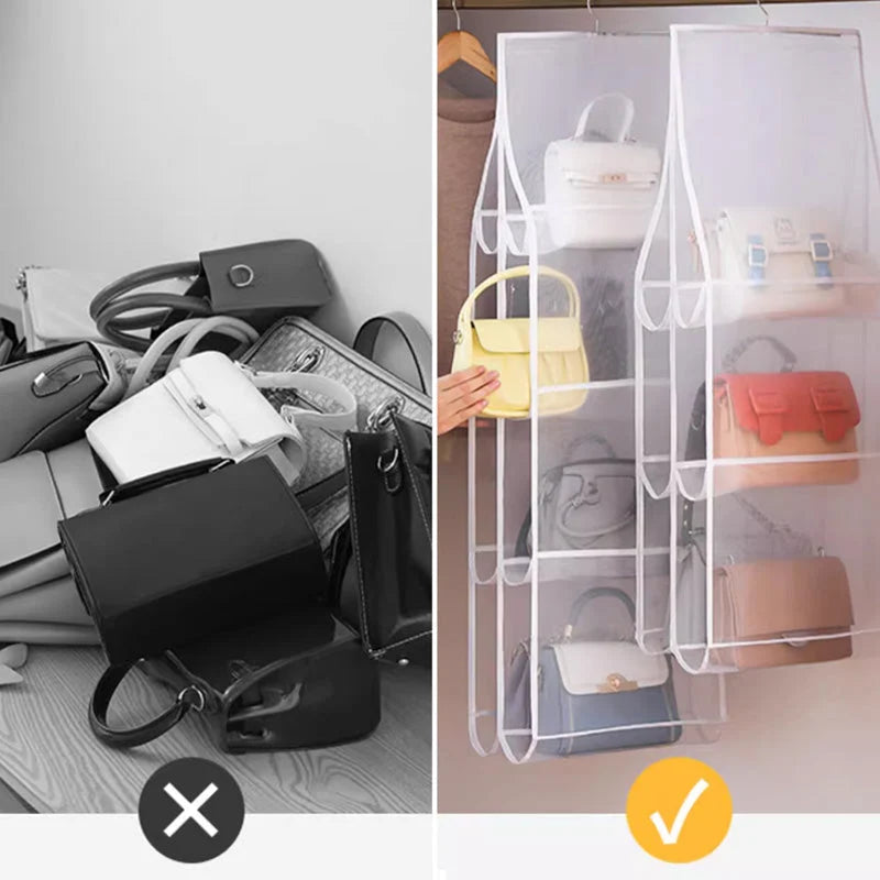Hanging Handbag Organizer with 6 or 8 Pockets